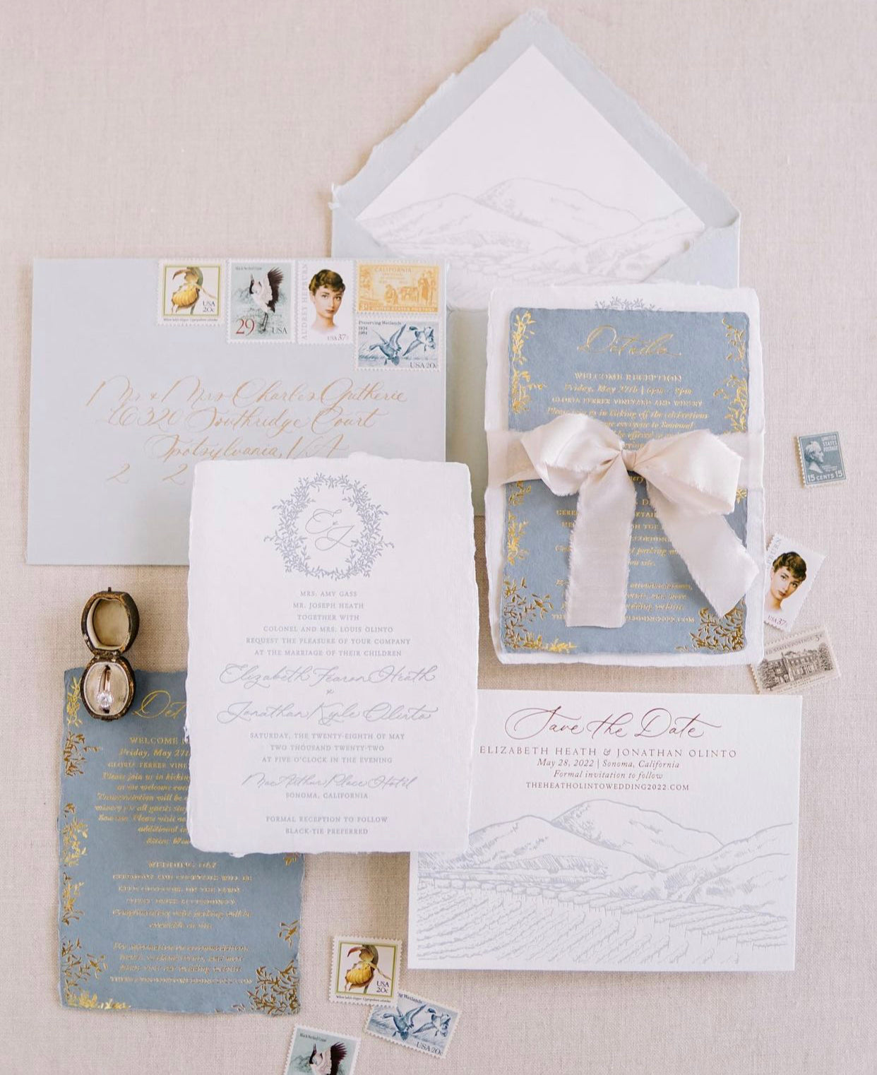 Vintage Postage for wedding invitations