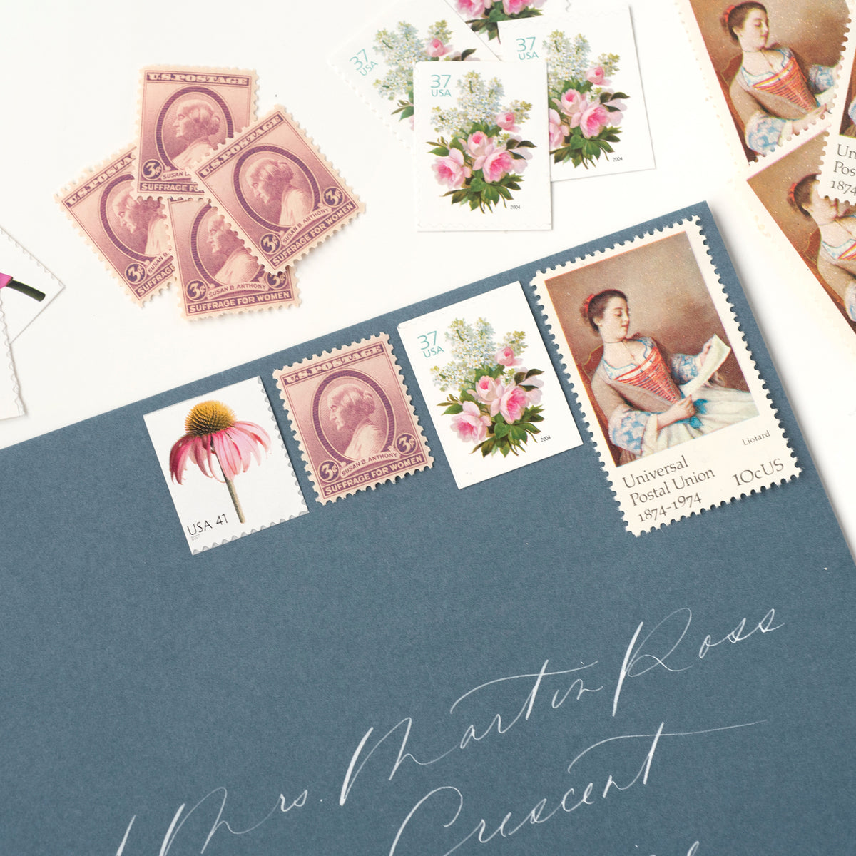 Vintage Postage for Weddings // Lady in the Garden Vintage Postage Set //  Set of 5 // 2 ounce USPS // 88 Cents // Wedding Invitations // Save the  Date – Flourish Fine Writing