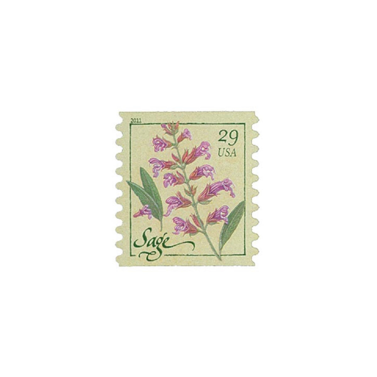 5 Sage Herb Postage Stamps // UNUSED // 29 Cents // pink // pastel //  Botanical // Garden