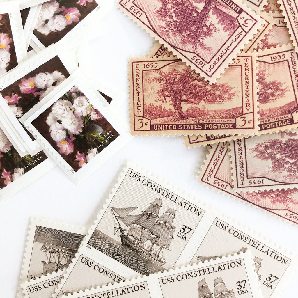 Romantic Blush Vintage Postage 10 Stamps Neutral Wedding Postage Stamps  Assortment Curated US Unused 