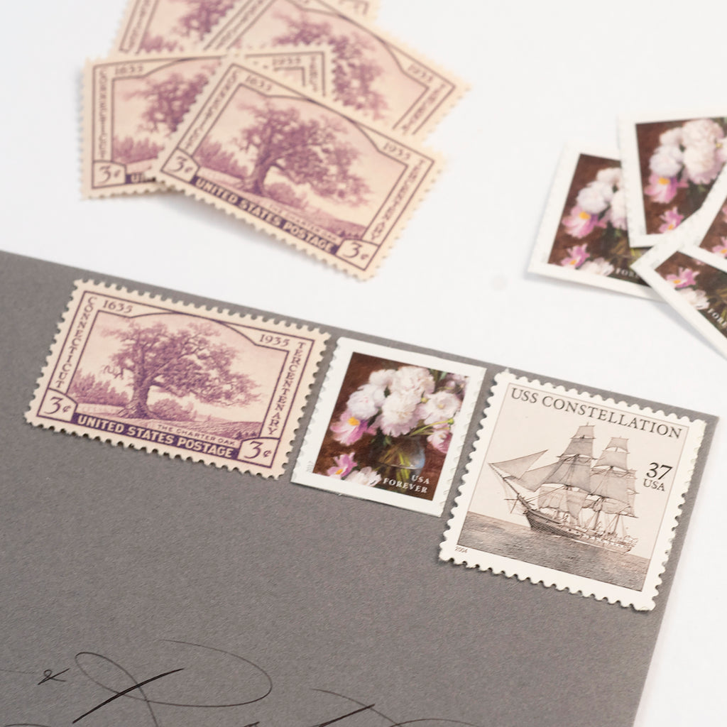 Vintage Postage for Weddings // Blush Floral and Neutral Ship Vintage  Postage Set // 1 ounce plus non-machinable // $1.03 in postage per set –  Flourish Fine Writing