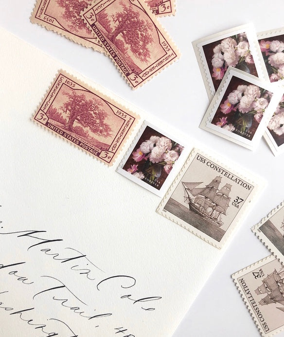 Blush Floral and Neutral Ship Vintage Postage Set // 1 ounce plus  non-machinable // $1.06 in postage per set Postage Stamps by Rebecca  Warnock